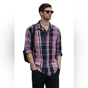 OBEY Long Sleeve  Button Down Shirt, Plaid, Office, Casual, Vibrant, Date M
